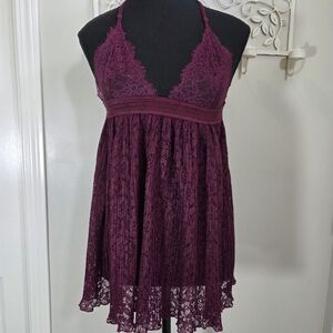 Victoria's Secret Lace Halter Chemise in Plum Size Med